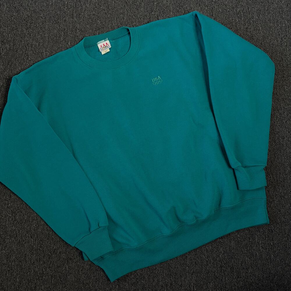 Vintage Y2k Olympics Embroidered Teal Crewneck Pullover Sweatshirt XL